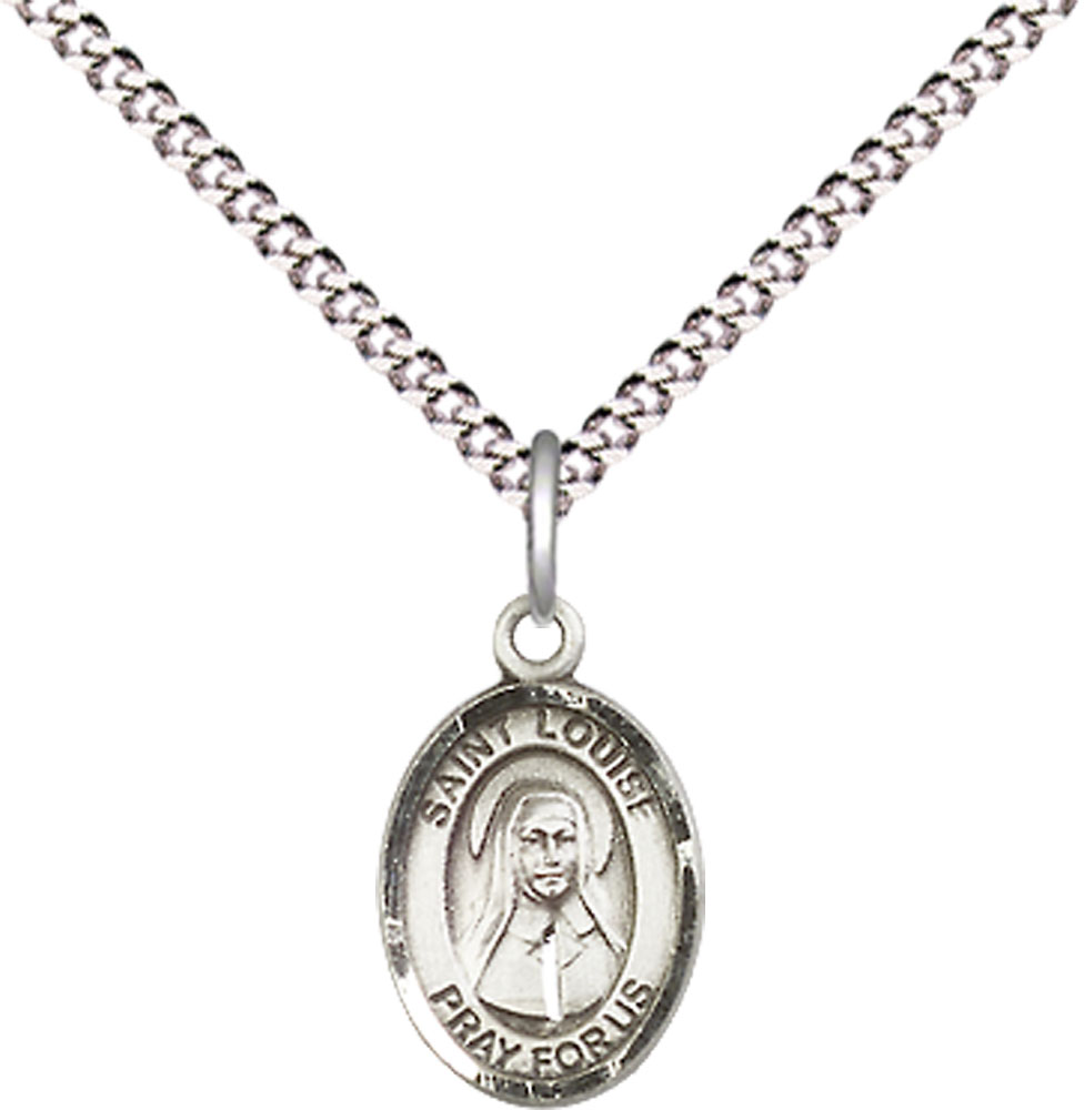 Sterling Silver Saint Louise de Marillac Pendant on a 18 inch Light Rhodium Light Curb chain