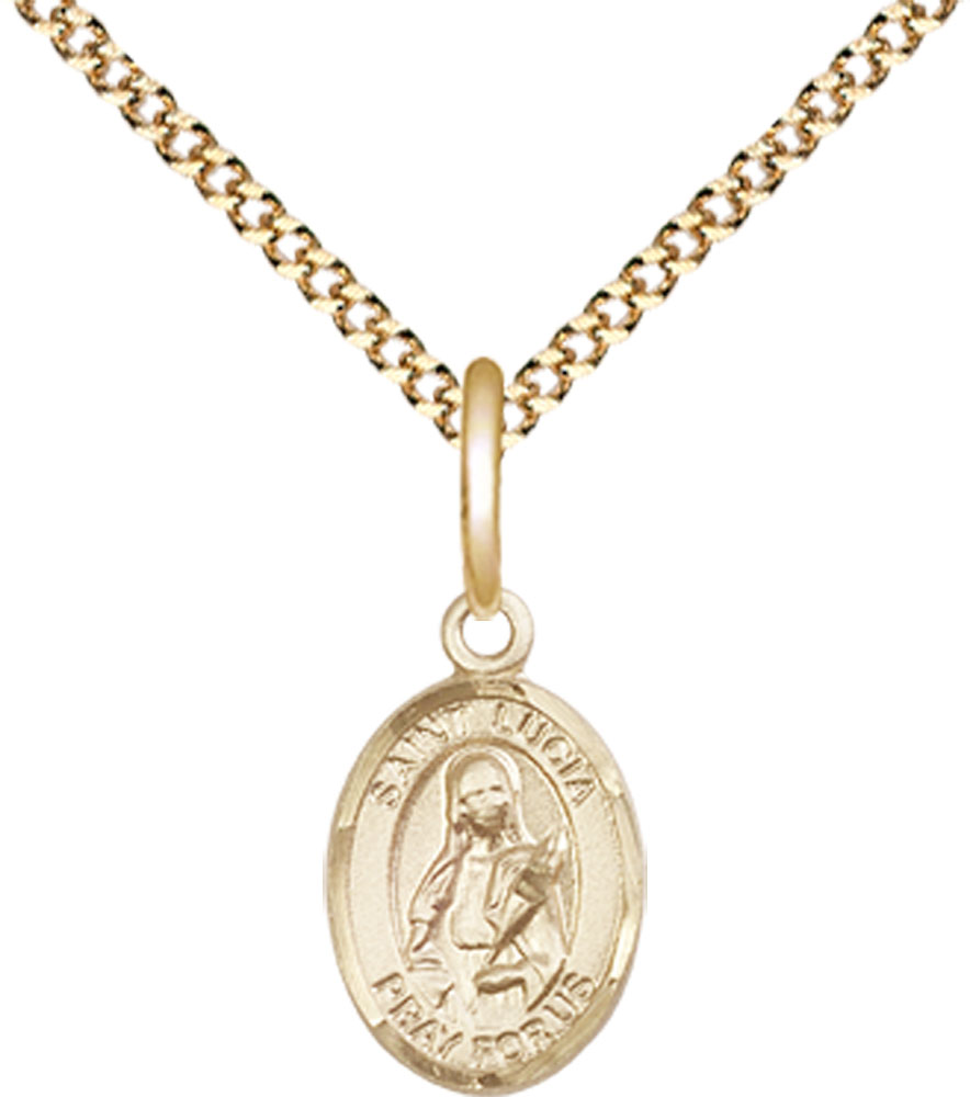 14kt Gold Filled Saint Lucia of Syracuse Pendant on a 18 inch Gold Plate Light Curb chain