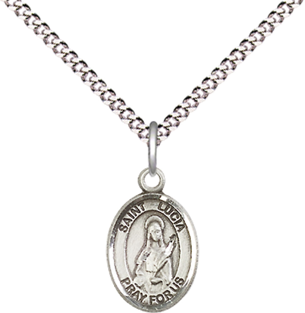 Sterling Silver Saint Lucia of Syracuse Pendant on a 18 inch Light Rhodium Light Curb chain