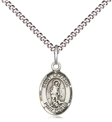 Sterling Silver Saint Lazarus Pendant on a 18 inch Light Rhodium Light Curb chain
