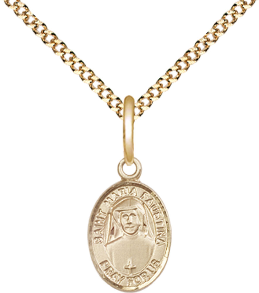 14kt Gold Filled Saint Maria Faustina Pendant on a 18 inch Gold Plate Light Curb chain