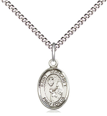Sterling Silver Saint Margaret Mary Alacoque Pendant on a 18 inch Light Rhodium Light Curb chain