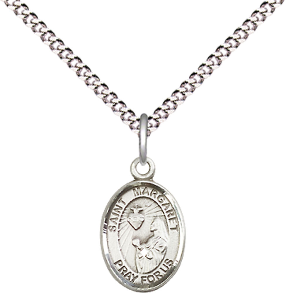 Sterling Silver Saint Margaret Mary Alacoque Pendant on a 18 inch Light Rhodium Light Curb chain