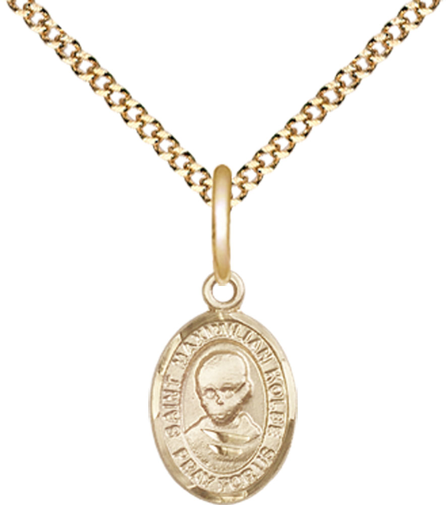 14kt Gold Filled Saint Maximilian Kolbe Pendant on a 18 inch Gold Plate Light Curb chain