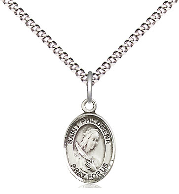 Sterling Silver Saint Philomena Pendant on a 18 inch Light Rhodium Light Curb chain