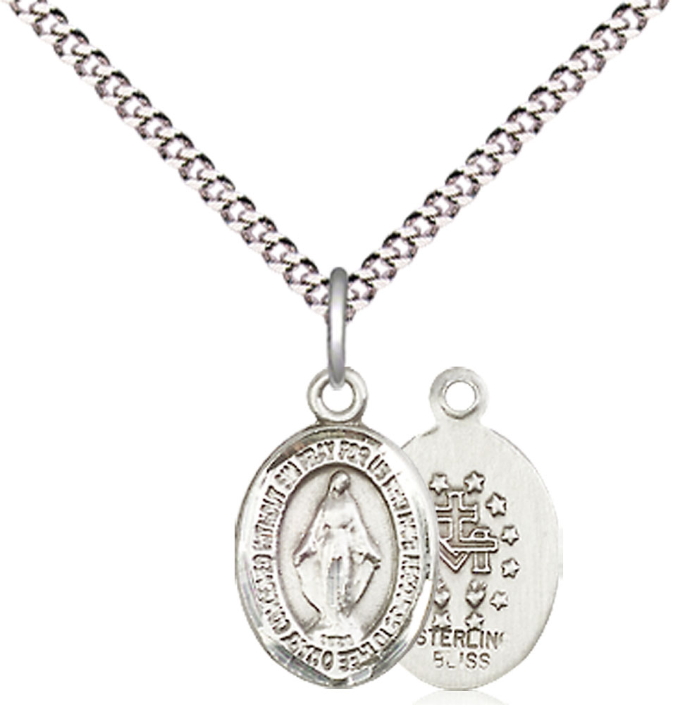 Sterling Silver Miraculous Pendant on a 18 inch Light Rhodium Light Curb chain