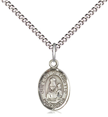 Sterling Silver Our Lady of Loretto Pendant on a 18 inch Light Rhodium Light Curb chain
