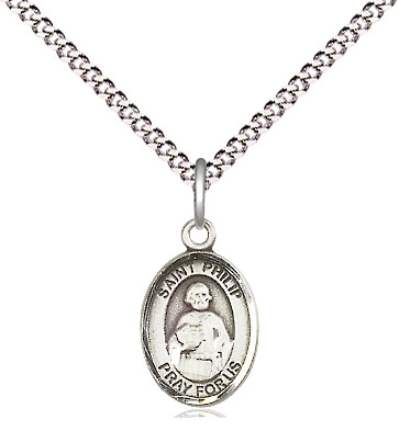 Sterling Silver Saint Philip the Apostle Pendant on a 18 inch Light Rhodium Light Curb chain