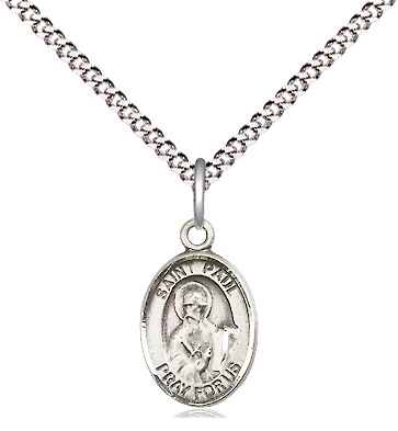 Sterling Silver Saint Paul the Apostle Pendant on a 18 inch Light Rhodium Light Curb chain