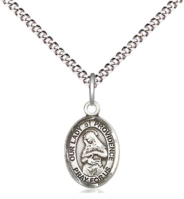 Sterling Silver Our Lady of Providence Pendant on a 18 inch Light Rhodium Light Curb chain