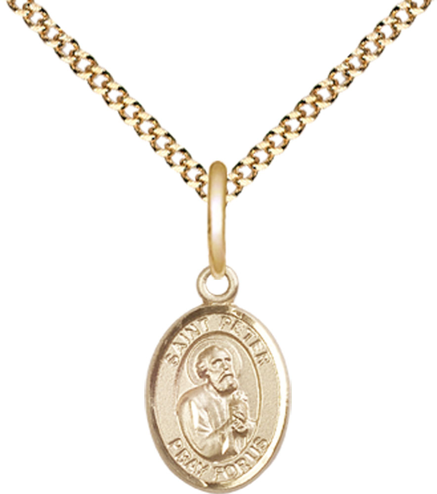 14kt Gold Filled Saint Peter the Apostle Pendant on a 18 inch Gold Plate Light Curb chain