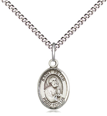 Sterling Silver Saint Peter the Apostle Pendant on a 18 inch Light Rhodium Light Curb chain