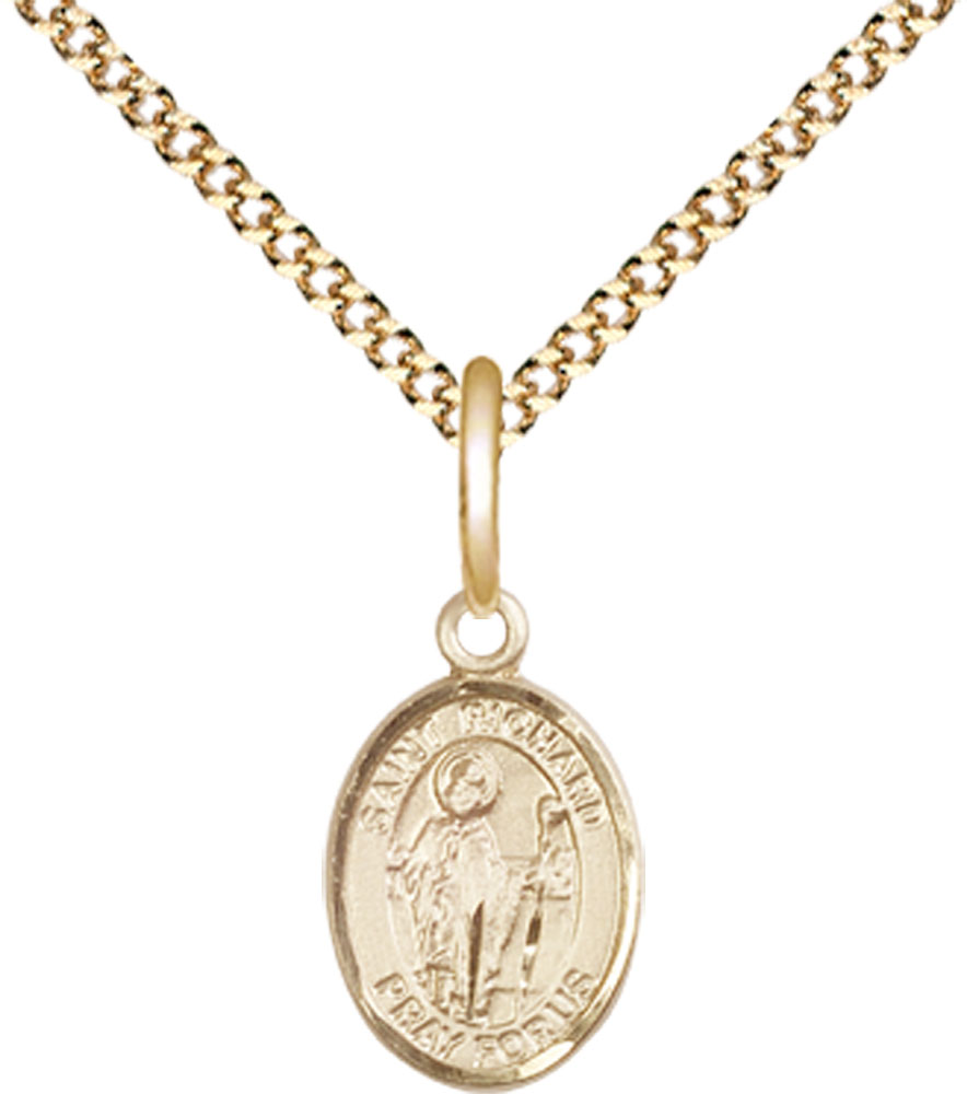 14kt Gold Filled Saint Richard Pendant on a 18 inch Gold Plate Light Curb chain