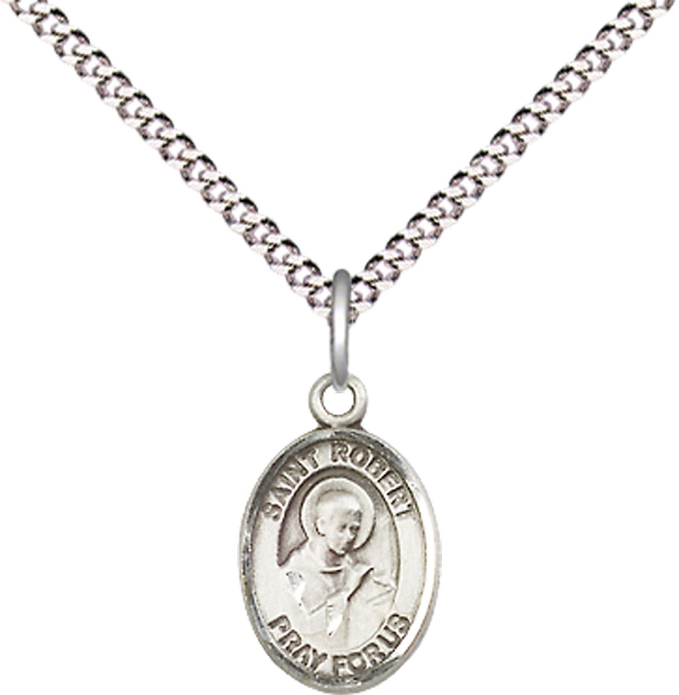 Sterling Silver Saint Robert Bellarmine Pendant on a 18 inch Light Rhodium Light Curb chain