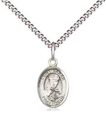 Sterling Silver Saint Sarah Pendant on a 18 inch Light Rhodium Light Curb chain