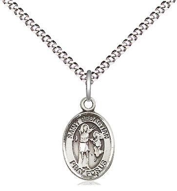 Sterling Silver Saint Sebastian Pendant on a 18 inch Light Rhodium Light Curb chain