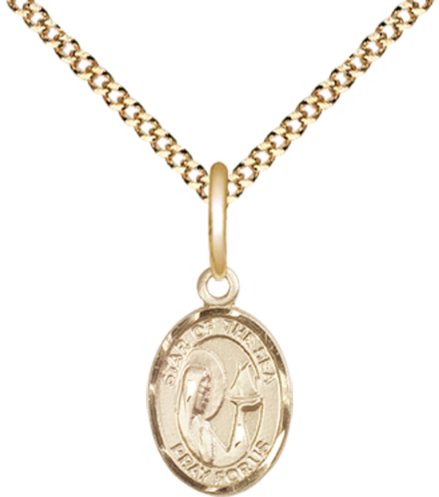 14kt Gold Filled Our Lady Star of the Sea Pendant on a 18 inch Gold Plate Light Curb chain