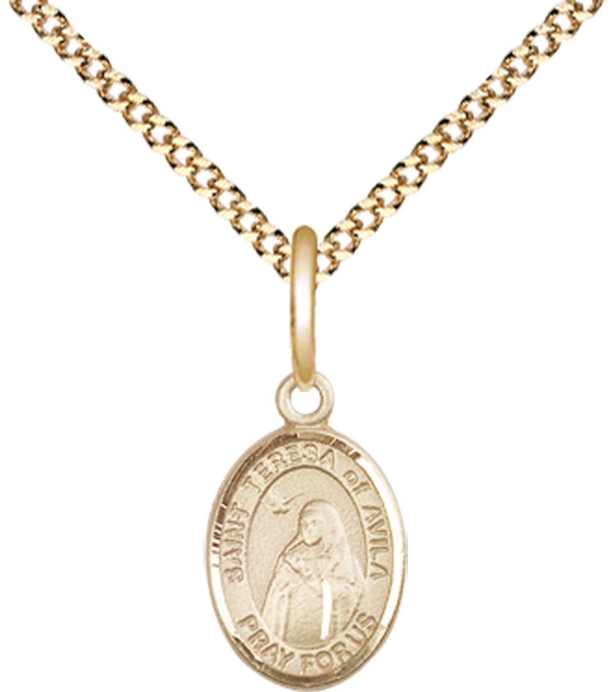 14kt Gold Filled Saint Teresa of Avila Pendant on a 18 inch Gold Plate Light Curb chain