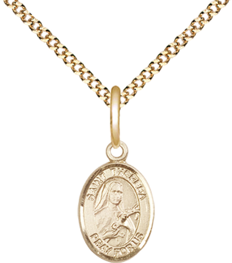 14kt Gold Filled Saint Theresa Pendant on a 18 inch Gold Plate Light Curb chain