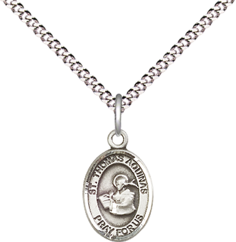 Sterling Silver Saint Thomas Aquinas Pendant on a 18 inch Light Rhodium Light Curb chain