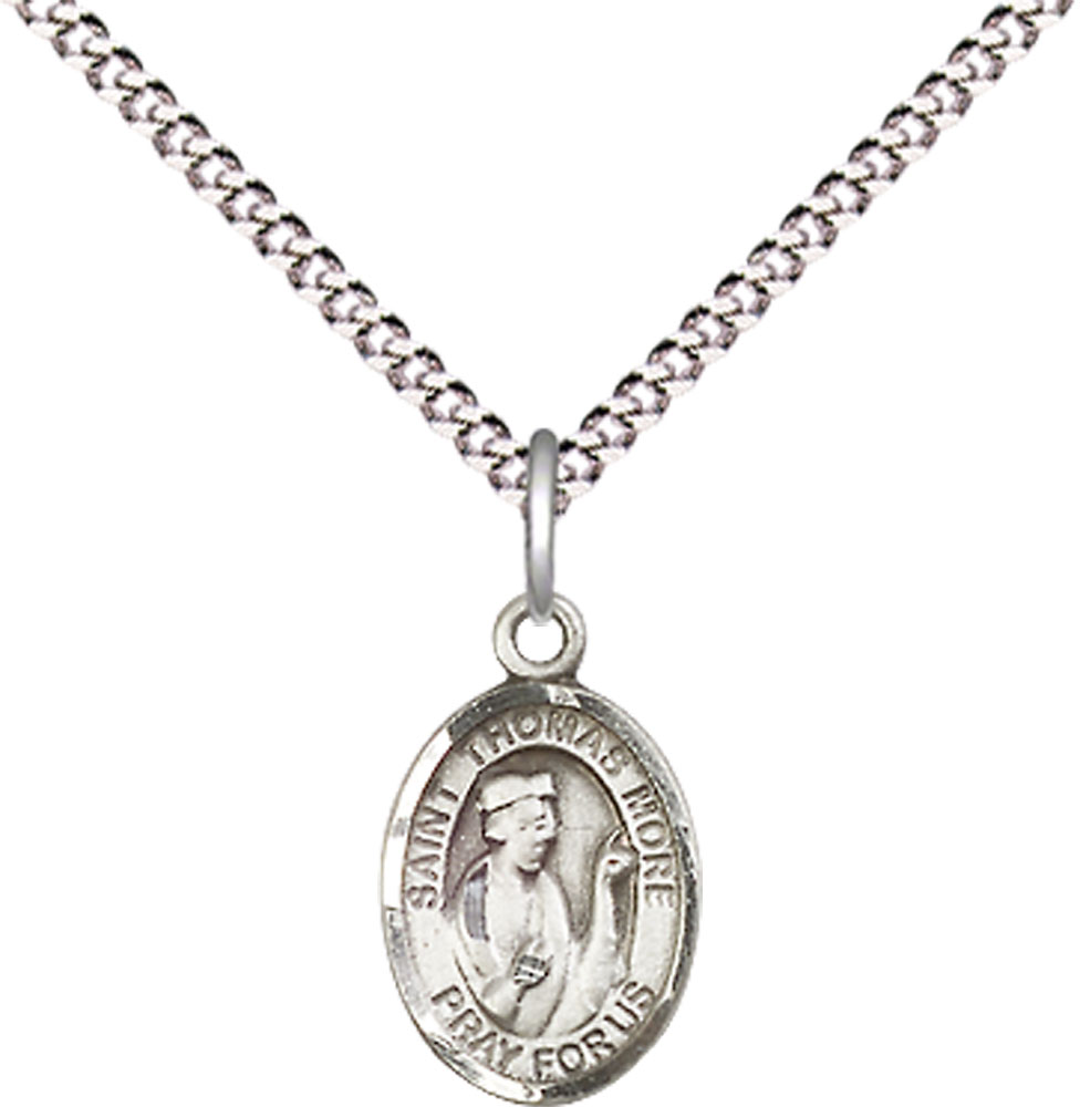 Sterling Silver Saint Thomas More Pendant on a 18 inch Light Rhodium Light Curb chain