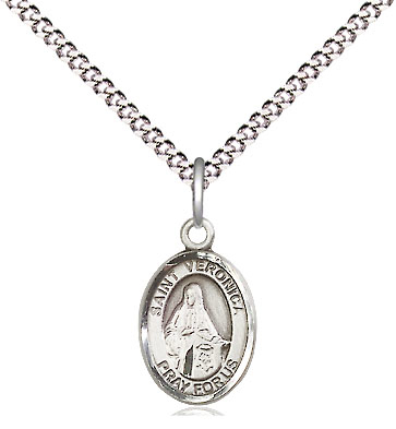 Sterling Silver Saint Veronica Pendant on a 18 inch Light Rhodium Light Curb chain