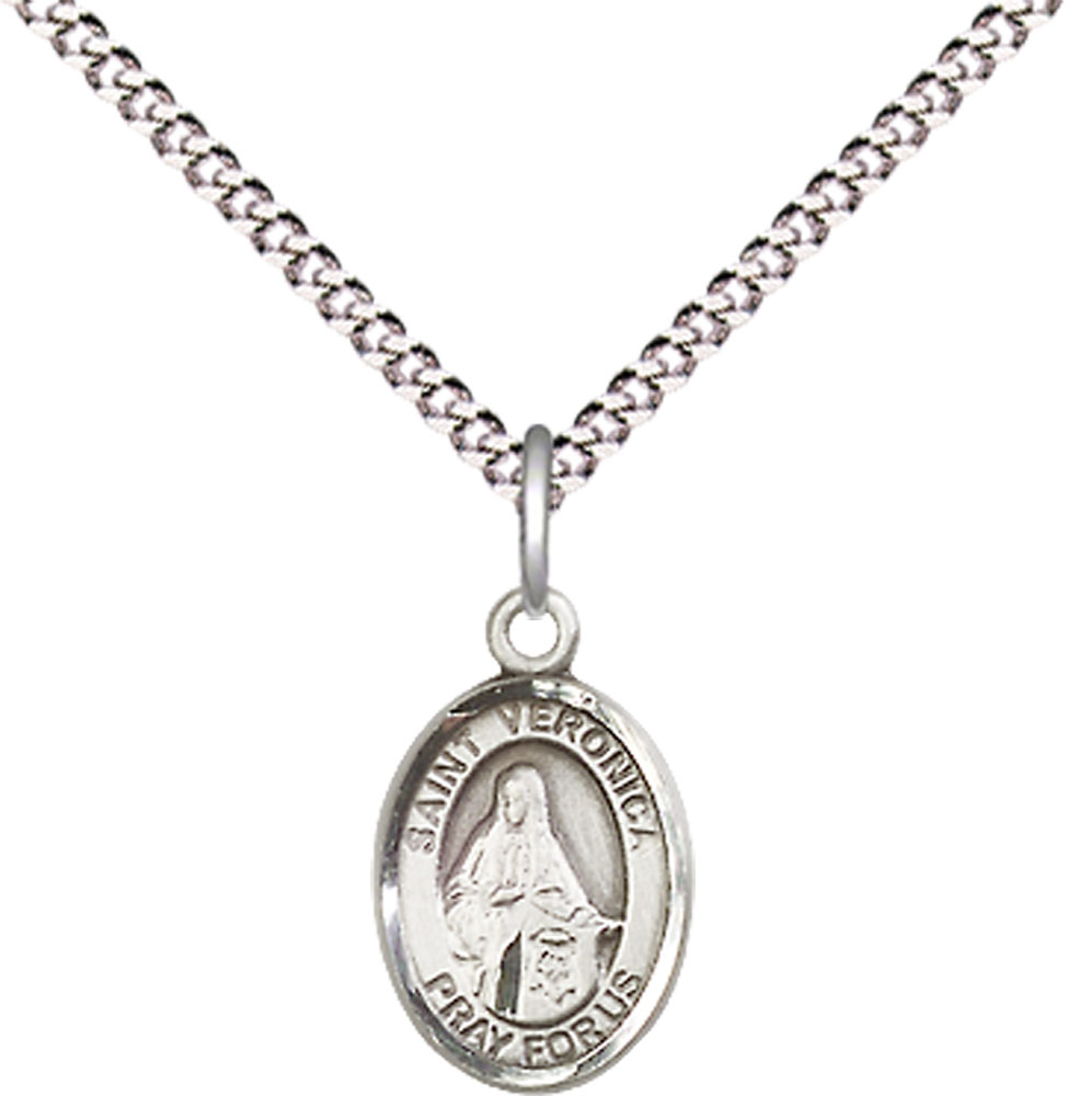 Sterling Silver Saint Veronica Pendant on a 18 inch Light Rhodium Light Curb chain