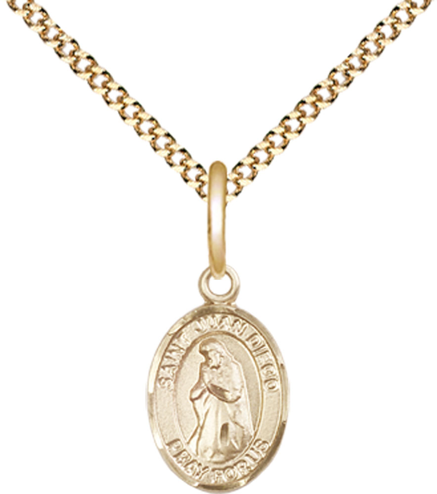 14kt Gold Filled Saint Juan Diego Pendant on a 18 inch Gold Plate Light Curb chain