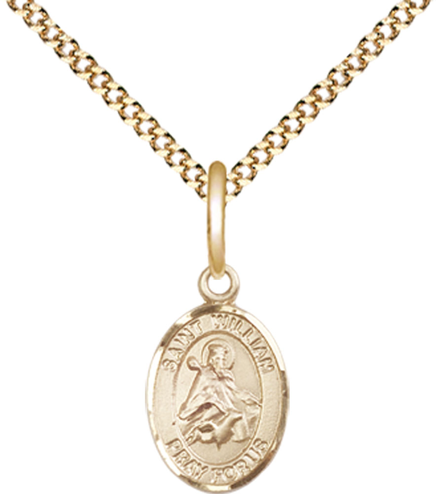 14kt Gold Filled Saint William of Rochester Pendant on a 18 inch Gold Plate Light Curb chain