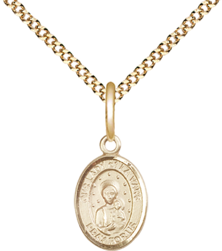 14kt Gold Filled Our Lady of la Vang Pendant on a 18 inch Gold Plate Light Curb chain