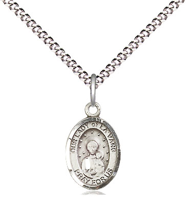 Sterling Silver Our Lady of la Vang Pendant on a 18 inch Light Rhodium Light Curb chain