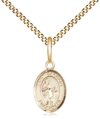 14kt Gold Filled Saint Zachary Pendant on a 18 inch Gold Plate Light Curb chain
