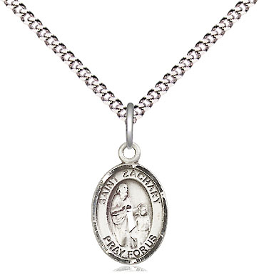 Sterling Silver Saint Zachary Pendant on a 18 inch Light Rhodium Light Curb chain