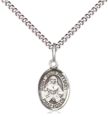 Sterling Silver Saint Julie Billiart Pendant on a 18 inch Light Rhodium Light Curb chain