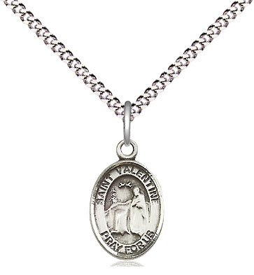 Sterling Silver Saint Valentine of Rome Pendant on a 18 inch Light Rhodium Light Curb chain