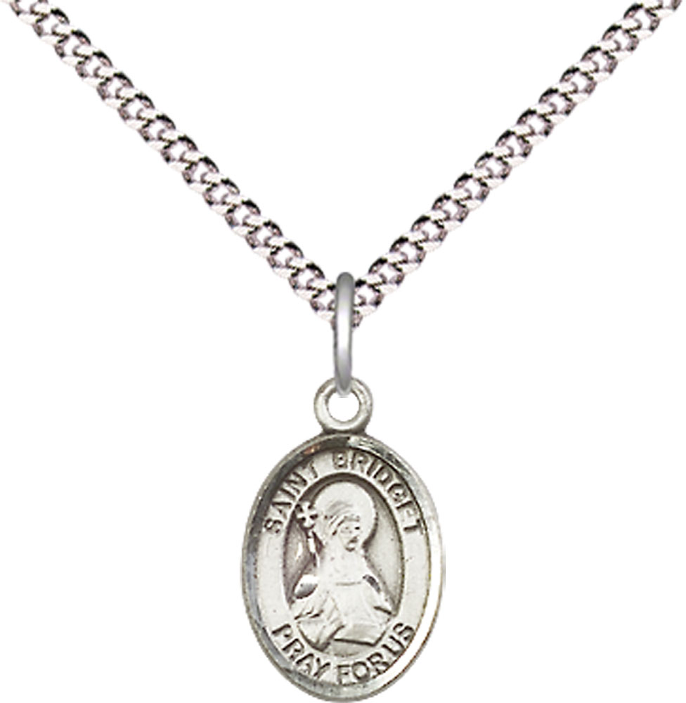 Sterling Silver Saint Bridget of Sweden Pendant on a 18 inch Light Rhodium Light Curb chain