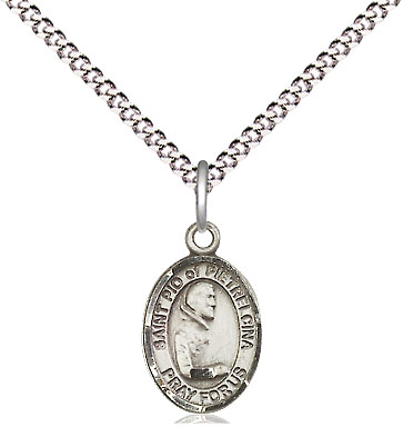 Sterling Silver Saint Pio of Pietrelcina Pendant on a 18 inch Light Rhodium Light Curb chain