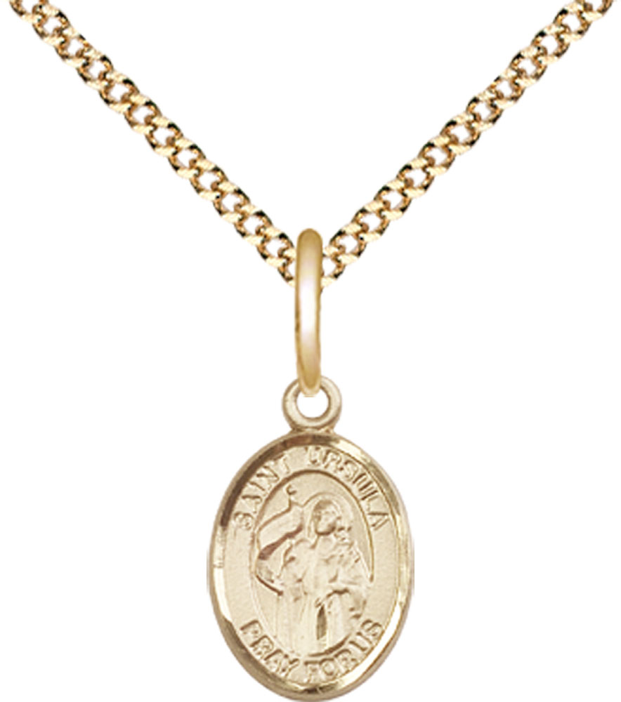 14kt Gold Filled Saint Ursula Pendant on a 18 inch Gold Plate Light Curb chain
