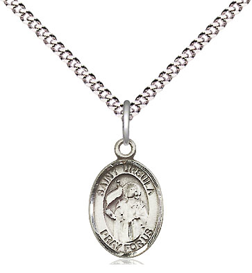 Sterling Silver Saint Ursula Pendant on a 18 inch Light Rhodium Light Curb chain