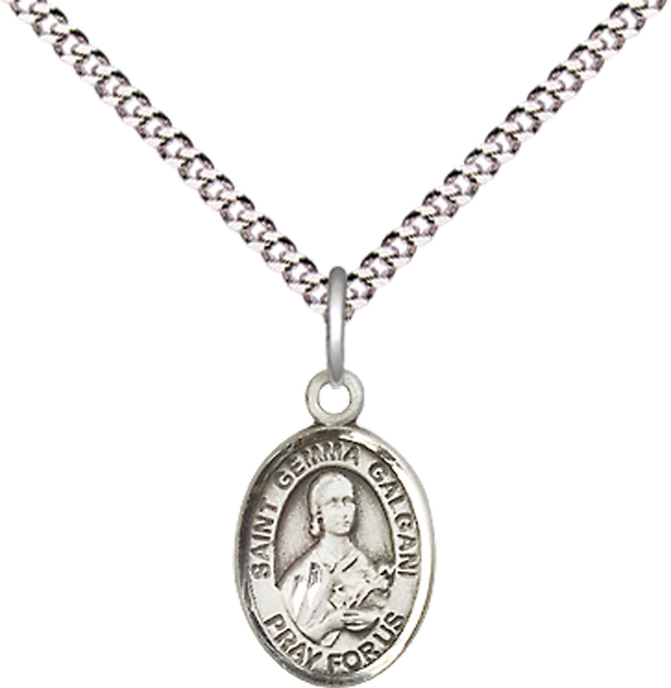 Sterling Silver Saint Gemma Galgani Pendant on a 18 inch Light Rhodium Light Curb chain
