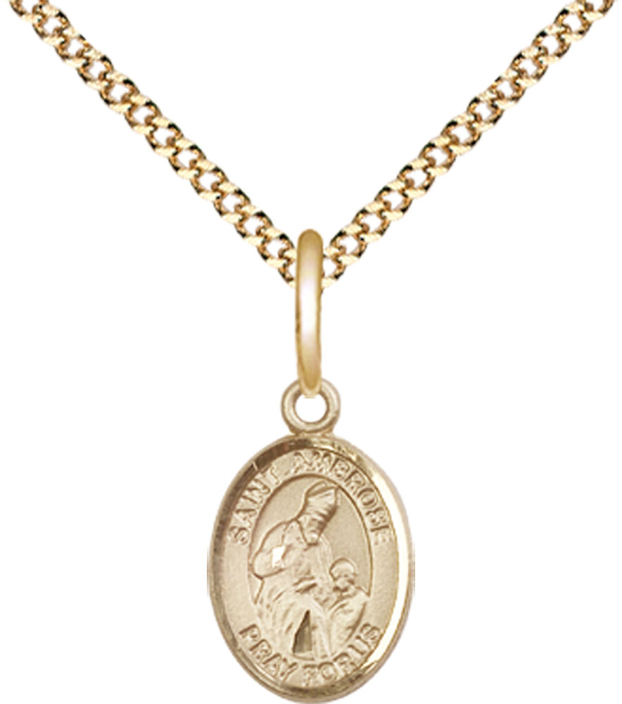 14kt Gold Filled Saint Ambrose Pendant on a 18 inch Gold Plate Light Curb chain