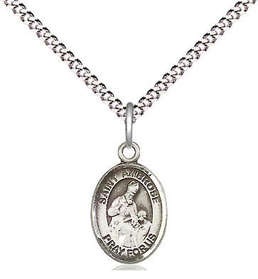 Sterling Silver Saint Ambrose Pendant on a 18 inch Light Rhodium Light Curb chain