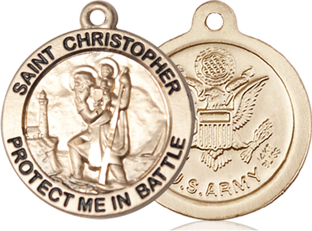 14kt Gold Saint Christopher Army Medal