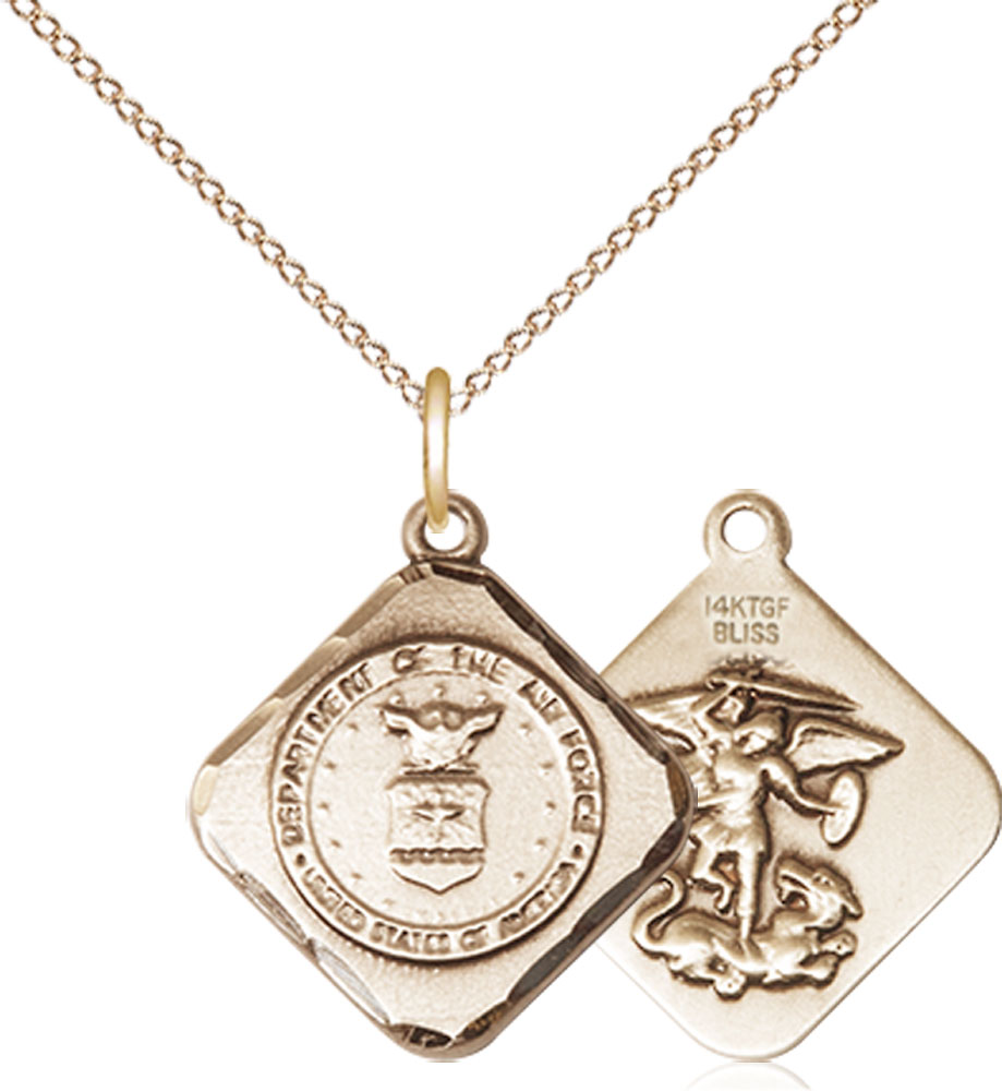 14kt Gold Filled Air Force Diamond Pendant on a 18 inch Gold Filled Light Curb chain