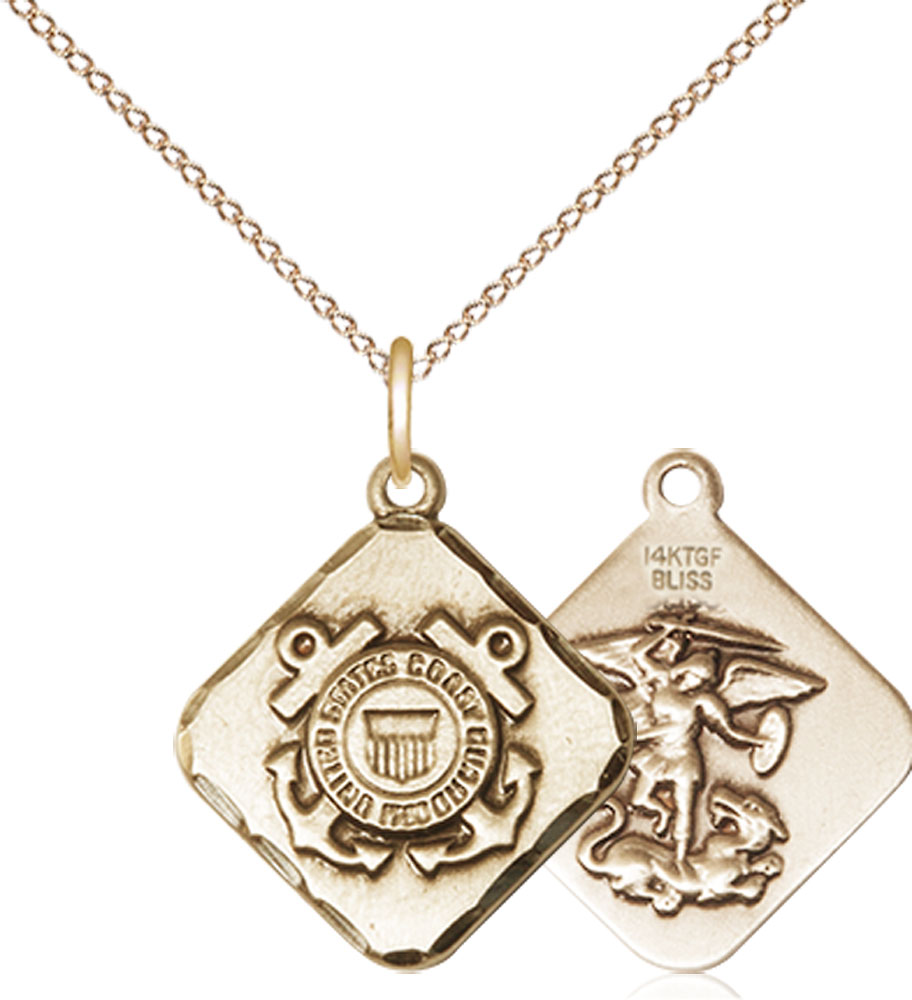 14kt Gold Filled Coast Guard Diamond Pendant on a 18 inch Gold Filled Light Curb chain