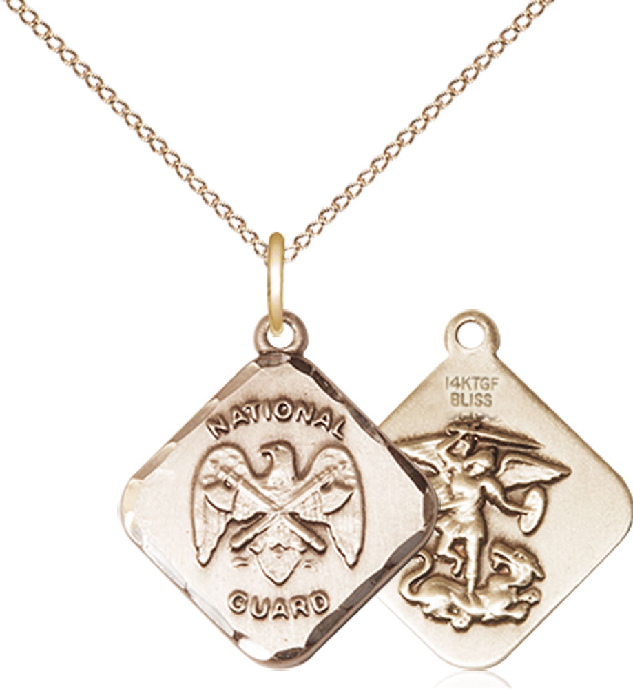 14kt Gold Filled National Guard Diamond Pendant on a 18 inch Gold Filled Light Curb chain