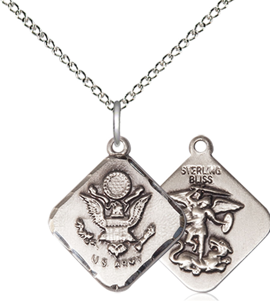 Sterling Silver Army Diamond Pendant on a 18 inch Sterling Silver Light Curb chain