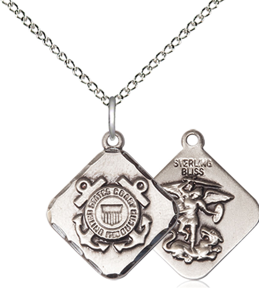 Sterling Silver Coast Guard Diamond Pendant on a 18 inch Sterling Silver Light Curb chain