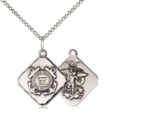 Sterling Silver Coast Guard Diamond Pendant on a 18 inch Sterling Silver Light Curb chain