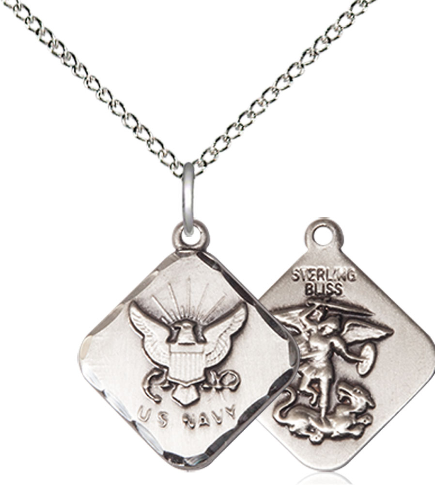 Sterling Silver Navy Diamond Pendant on a 18 inch Sterling Silver Light Curb chain